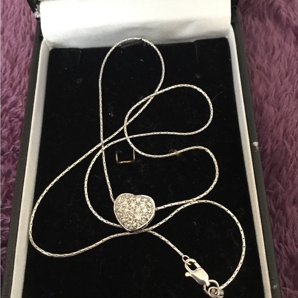Solid Vintage 14K White Gold & Natural Pave Diamond Necklace